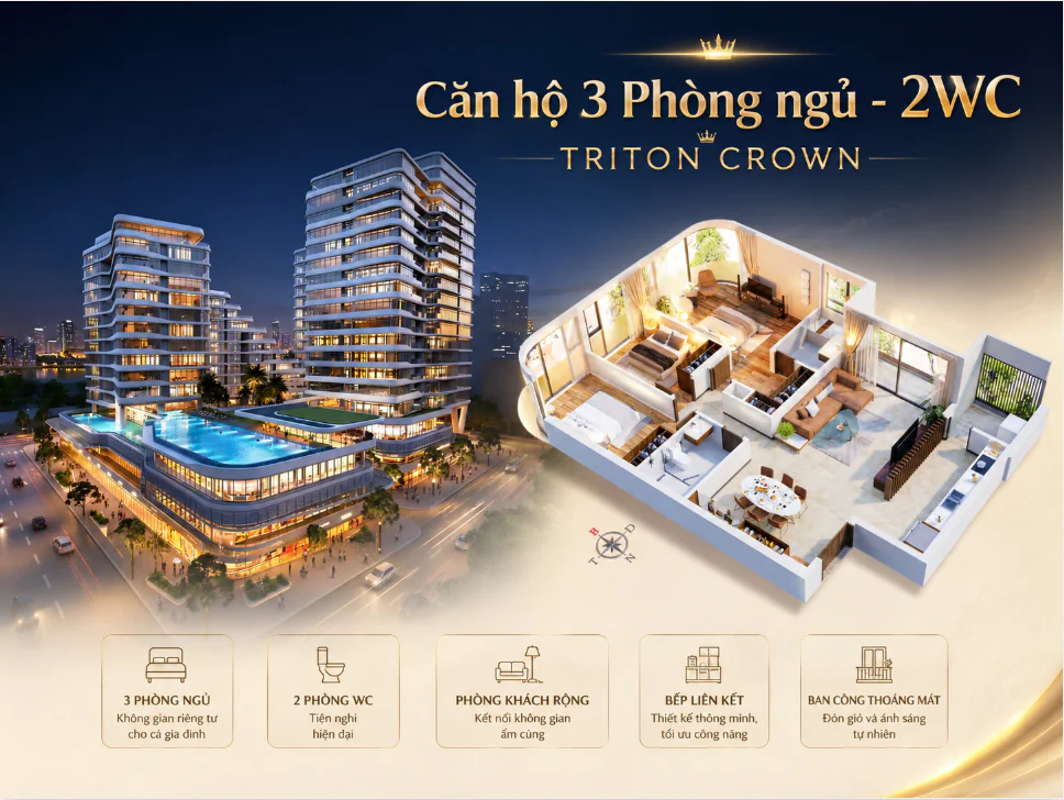 Căn 3PN - 2WC 135-150m² tại Triton Crown: Chuẩn Sống Rộng Rãi Cho Gia Đình Thành Đạt 6 3 phòng ngủ dự án Triton Crown Phú Mỹ Hưng