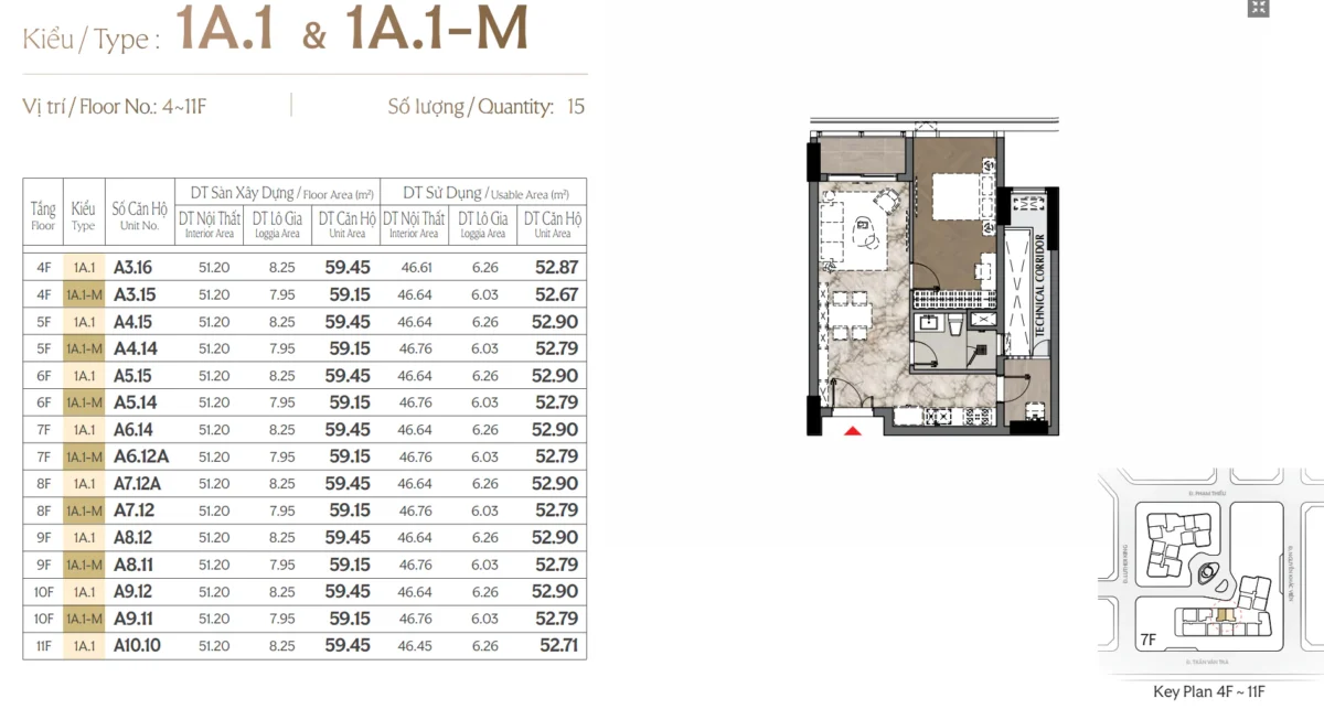 Mặt bằng và Layout căn hộ Triton Crown Phú Mỹ Hưng Quận 7 23 Thiết kế căn 1 Phòng ngủ
