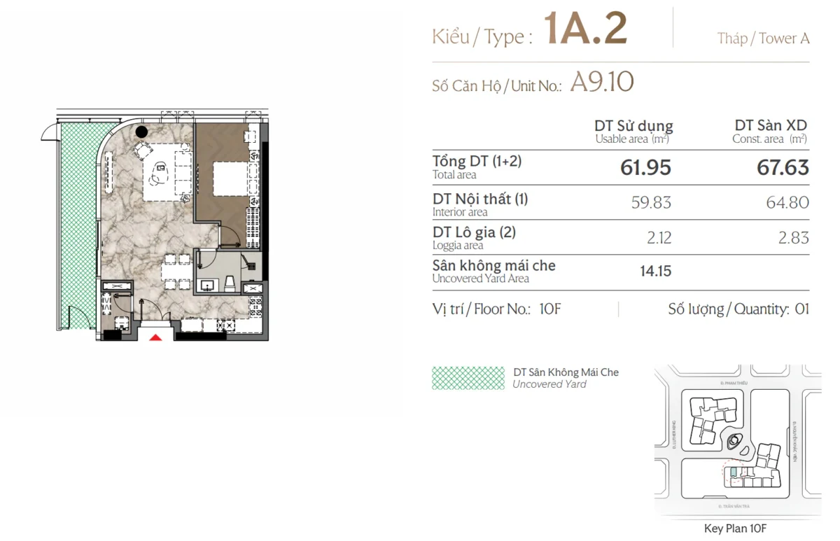 Mặt bằng và Layout căn hộ Triton Crown Phú Mỹ Hưng Quận 7 22 Thiết kế căn 1 Phòng ngủ