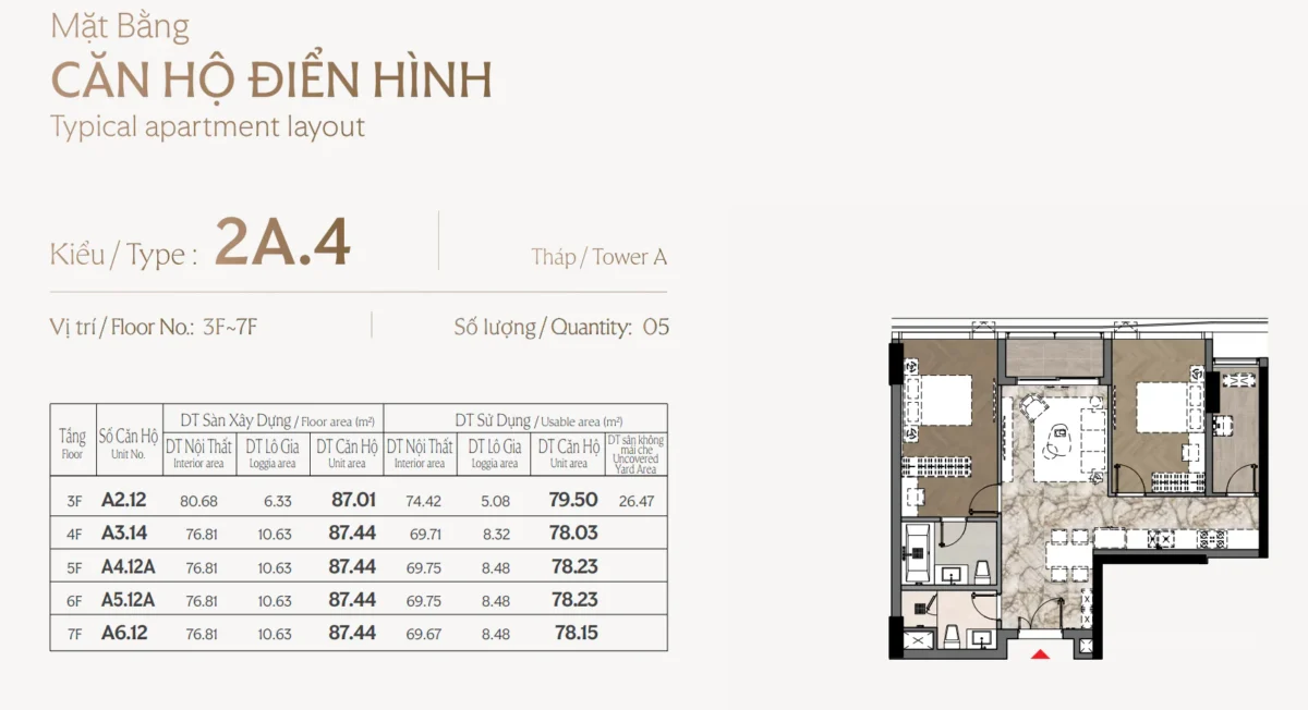 Mặt bằng và Layout căn hộ Triton Crown Phú Mỹ Hưng Quận 7 24 Các loại thiết kế căn 2 Phòng ngủ