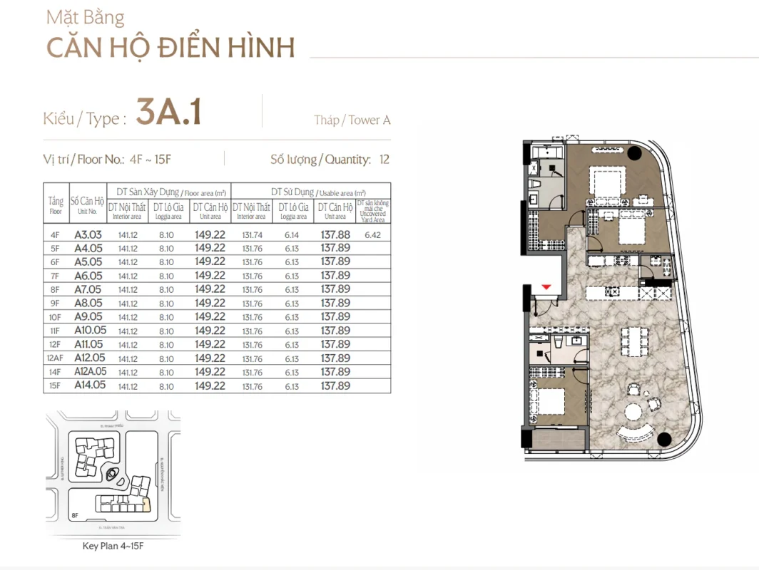 Mặt bằng và Layout căn hộ Triton Crown Phú Mỹ Hưng Quận 7 38 Các loại thiết kế căn 3 Phòng ngủ